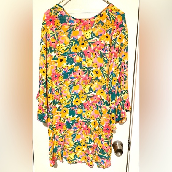 Anne Cole Floral Swim Cover Up- Pink, Yellow, Green M/L - Picture 3 of 5